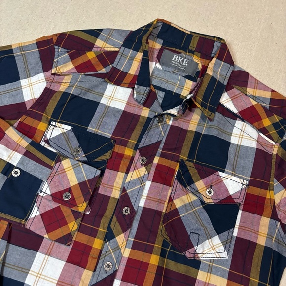BKE Buckle Athletic Fit Long Sleeve Red Blue Plaid Button Down Shirt Men’s Sz L - Picture 1 of 6